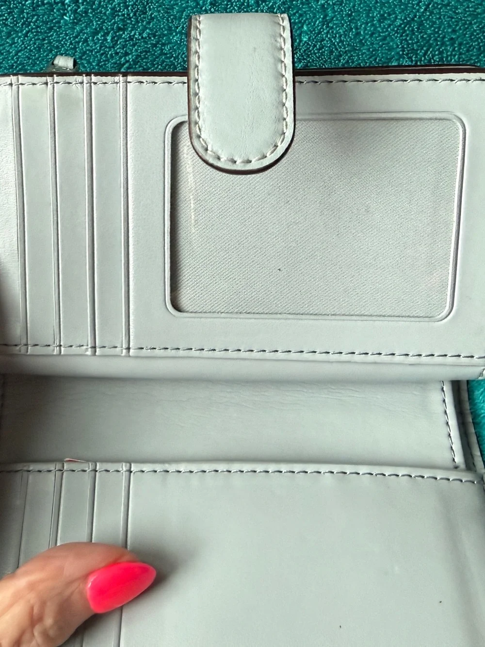 Coach signature leather wallet with blue leather inside and snap NWOT